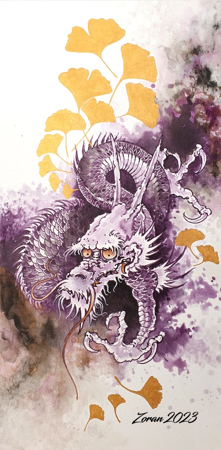 dessin dragon avec ginko