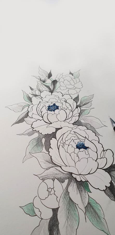 dessin pivoine Zoran Tattoo Vevey